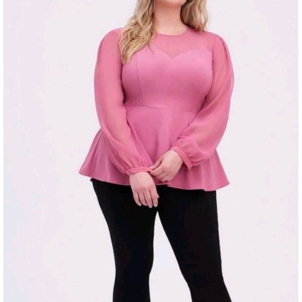 New Torrid peplum sweetheart top sheer balloon sleeve 2 / 2X women Pink